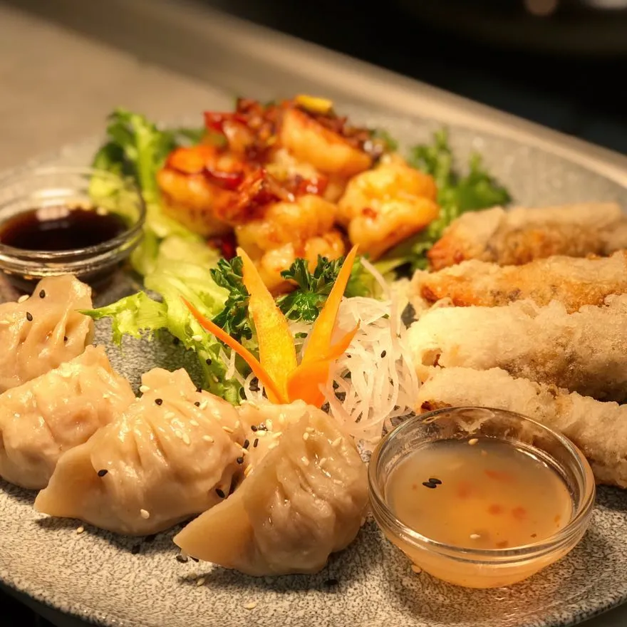 A plate of Asian tapas